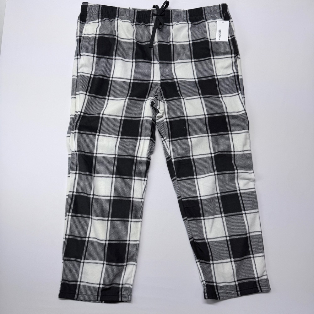 Sonoma Mens XXL Black White Buffalo Plaid Microfleece Pajama Pants NEW